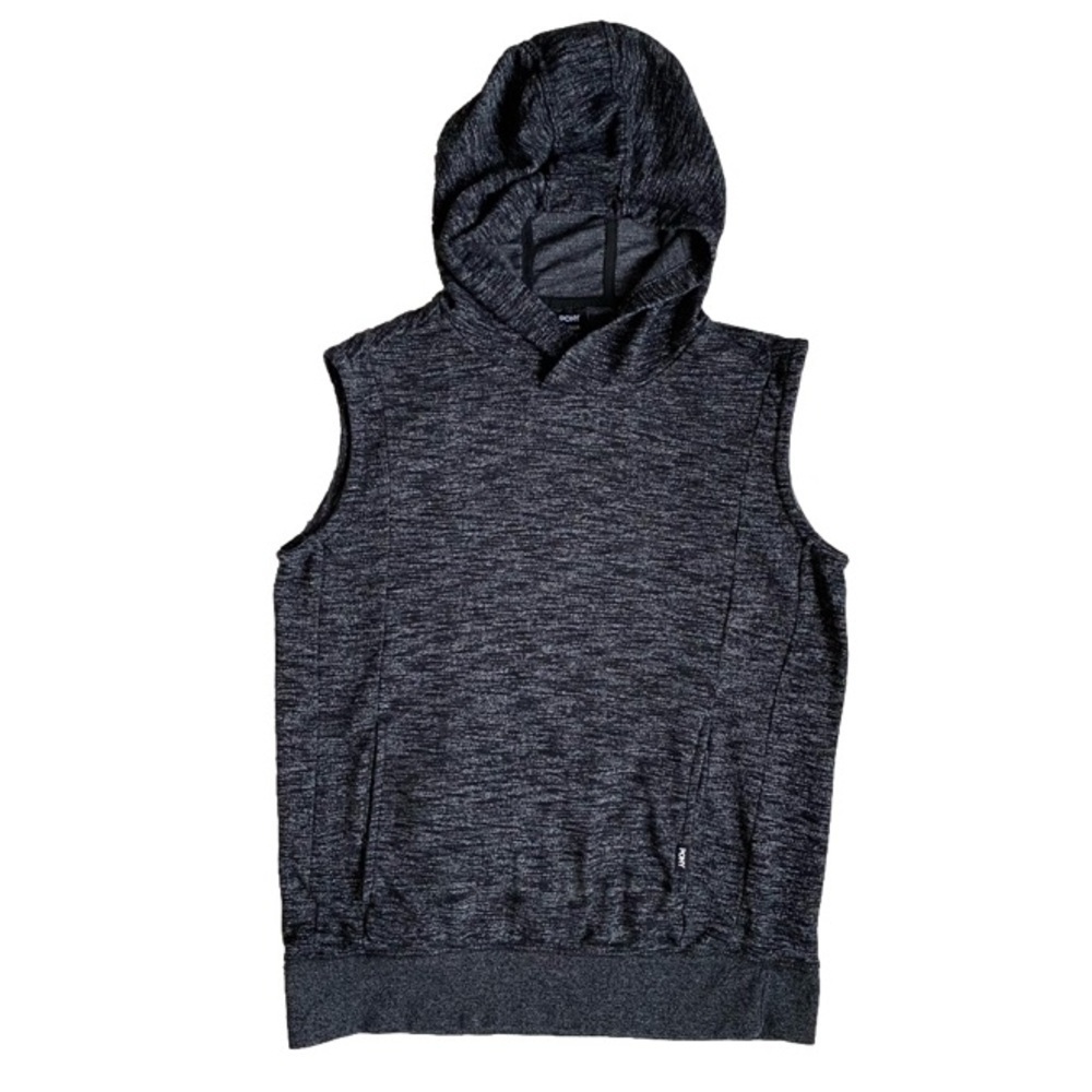 PONY Hooded Vest with Pockets Sleeveless Pullover Heathered Gray Knit Size M
